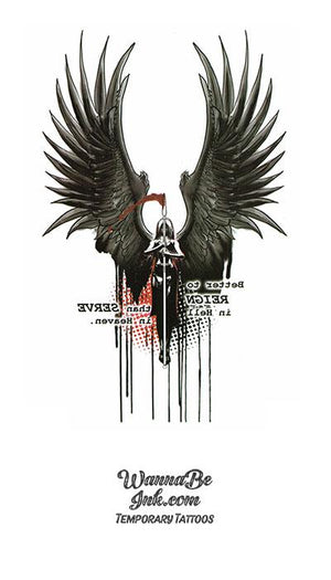 Black Angel With Spear and Red Pennant Best Temporary Tattoos