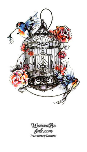 black bird cage with hummingbird and flowers best temporary tattoos fa8facdf db00 4576 8e6f