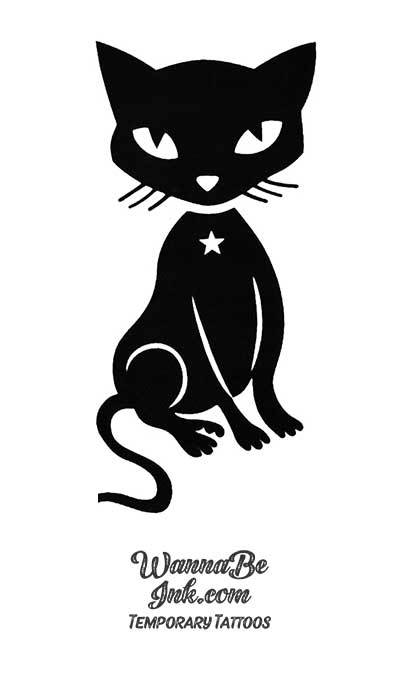 Black Cat with White Star Chest Best Temporary Tattoos