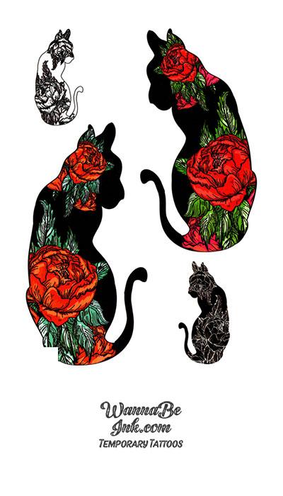 Black Cats Wearing Roses Best Temporary Tattoos