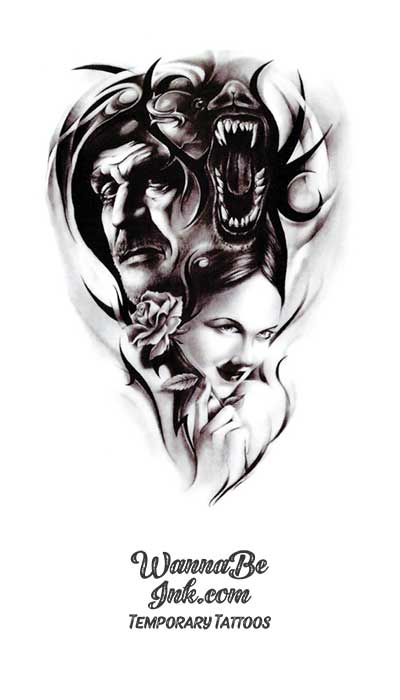 Black Demon Wolf Woman and Man Best Temporary Tattoos