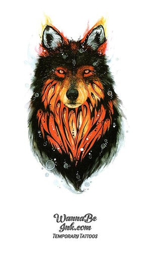 Black Wolf WIth Flames Best Temporary Tattoos