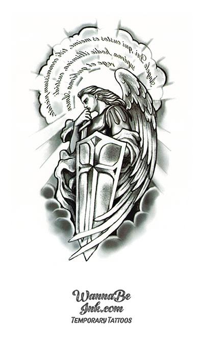 Blazing Angel Holding Shield Best Temporary Tattoos