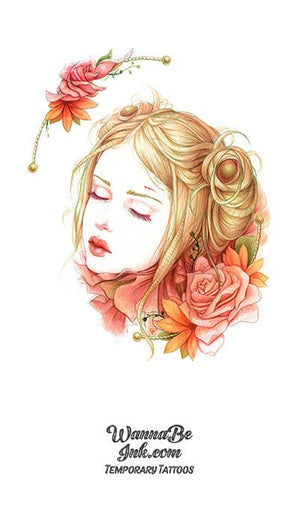 Blonde Woman Encircled By Roses Best Temporary Tattoos