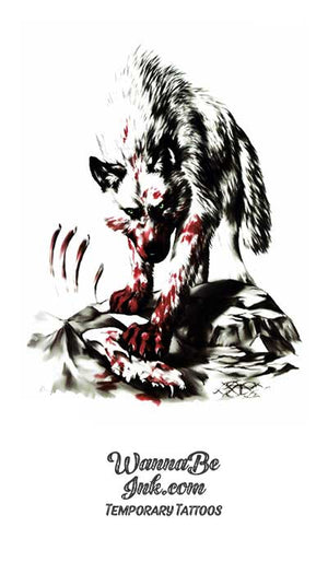 Bloody Wolf Standing On Kill Best Temporary Tattoos