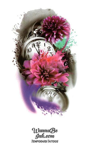 Blossoms and 2 Clocks Best temporary Tattoos