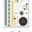 Load image into Gallery viewer, Blue and Gold Diamond Weave with Birds Feathers Compass and Mandala Metallic Temporary Tattoos
