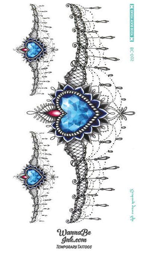 Blue and Red Jewels Chandelier Temporary Tattoo Under Breast For Women