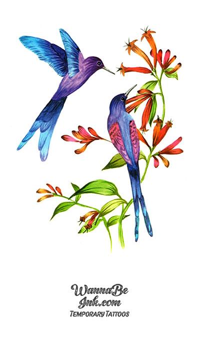 Blue Birds and Flowers Best Temporary Tattoos