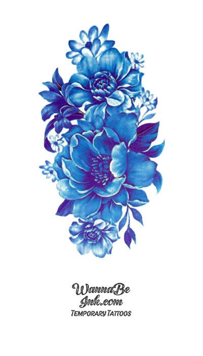 Blue Blue Blooms Flower Temporary Tattoos
