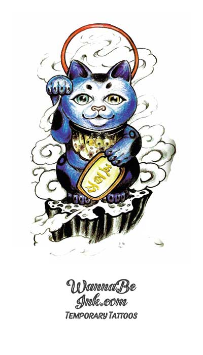 Blue Buddha Cat with Moon Overhead Best Temporary Tattoos