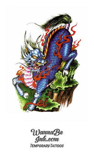 Blue Dragon with Red Flames Best Temporary Tattoos