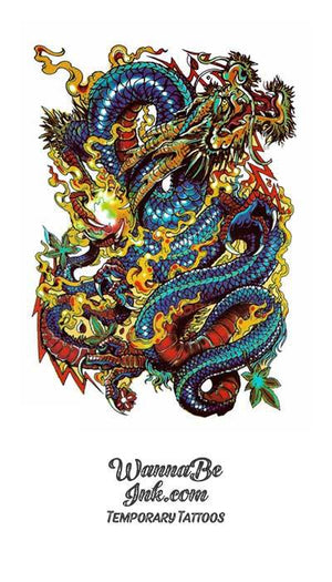 Blue Dragon Wrapped In Gold Best Temporary Tattoos