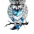 Load image into Gallery viewer, Blue Gemmed Owl On Branch Best Temporary Tattoos
