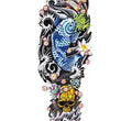 Load image into Gallery viewer, Blue Koi Fish Skull Lotus Heart Temporary Sleeve Tattoo
