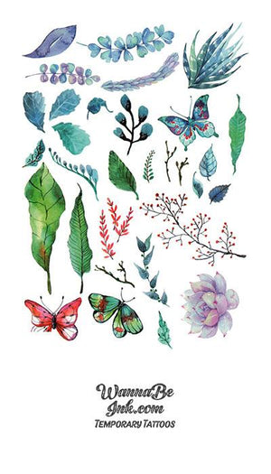 Blue Leaves Blossoms and Butterflies Best Temporary Tattoos