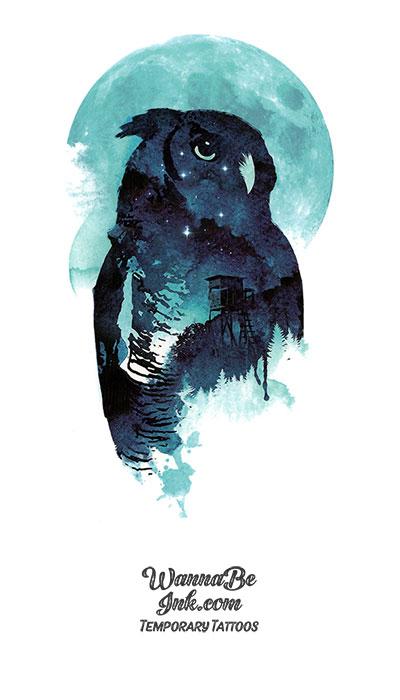 Blue Moon Gray Owl Best Temporary Tattoos