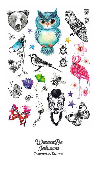 Blue Owl Pink Flamingo and Animals Best Temporary Tattoos