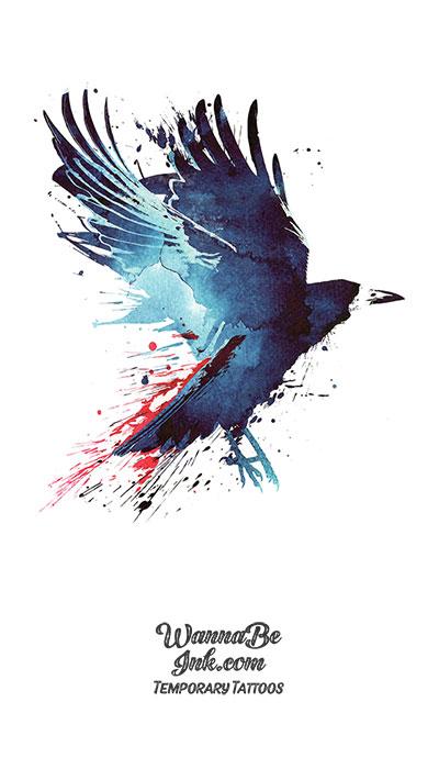 Blue Raven with Wings Spread Best Temporary Tattoos