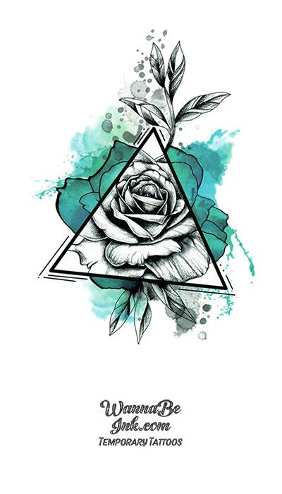 Blue Rose with Black and White Pyramid Inlay Best Temporary Tattoos