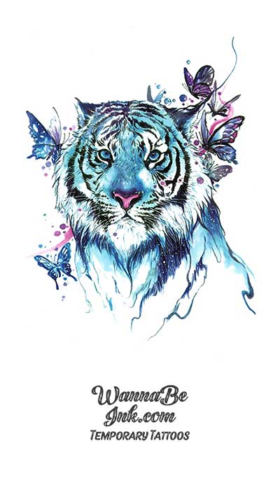 Blue Tiger and Butterflies Best Temporary Tattoos