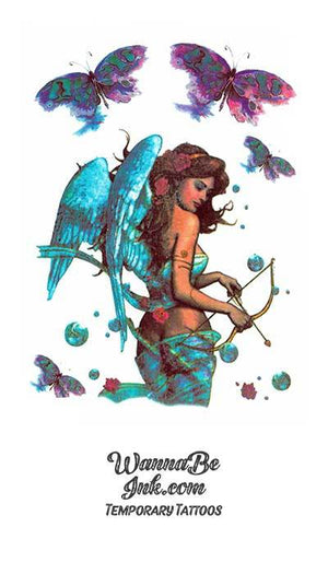 Blue Winged Cupid Woman With Butterflies Best Temporary tattoos
