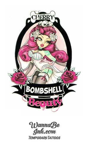 Bombshell Beauty Cabaret Girl In Hand Mirror Best Temporary Tattoos