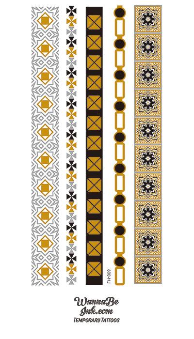 Bracelets and Necklaces of Geometric Designs in Black and Gold Temporary Tattoos