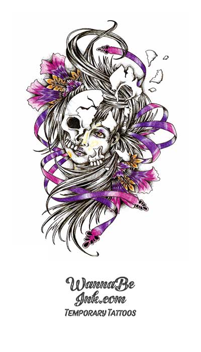 Broken Masquerade Face In Purple Ribbons Best temporary Tattoos