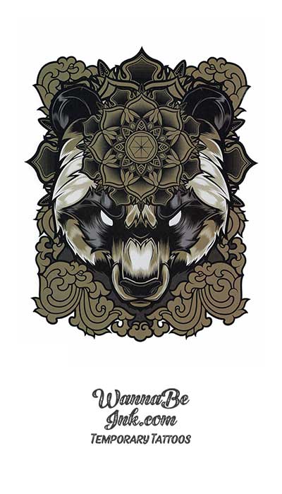 Brown Bear Face in Medallion Best Temporary Tattoos
