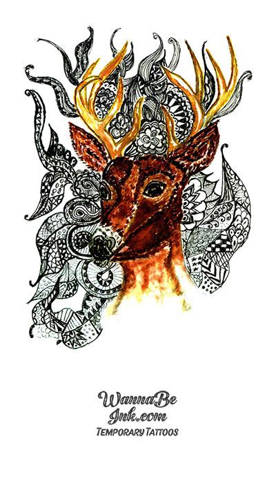 Brown Deer With Golden Antlers Best Temporary Tattoos