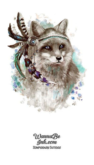 Brown Fox Wearing Feathers Best Temporary Tattoos