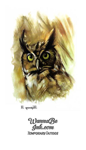 Brown Horned Owl Painting Best Temporary Tattoos