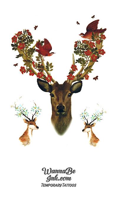 Brown Stag with Rose Crowned Antlers Best Temporary Tattoos