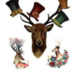 Load image into Gallery viewer, Brown Stag With Top Hats on Antlers Best Temporary Tattoos
