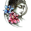 Load image into Gallery viewer, Buddha face Profile and Blue and Pink Lotus Blossoms Best Temporary Tattoos

