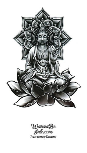 Buddha Statue Seated on Lotus Flower Best Temporary Tattoos