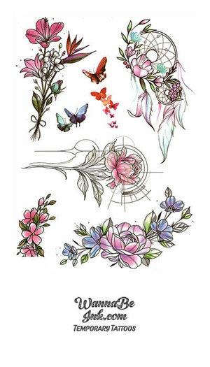 Butterflies Dream catcher and Flowers Best temporary tattoos