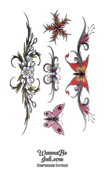 Butterfly and Flower Bunches Best Temporary Tattoos