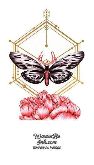 Butterfly with Pink Rose Best Temporary Tattoos