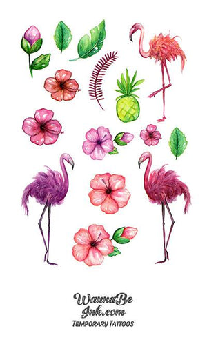 Cartoon Flamingos and Flowers Best Temporary Tattoos