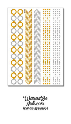 Circle Links in Wide Bands Silver and Gold Metallic Temporary Tattoos
