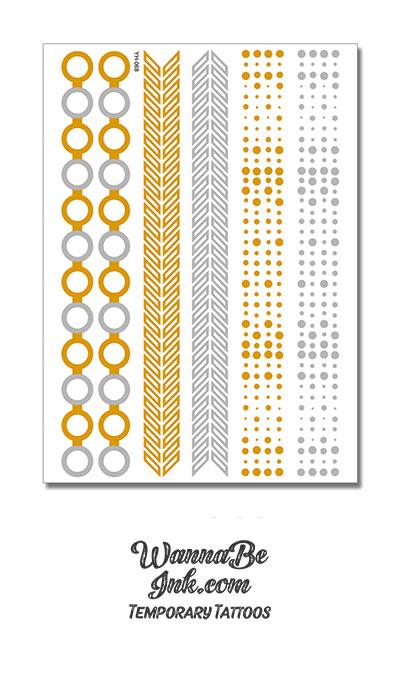 Circle Links in Wide Bands Silver and Gold Metallic Temporary Tattoos