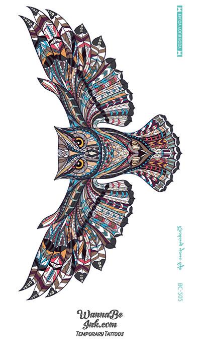 colorful owl tattoo flash