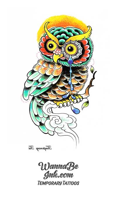 Colorful Owl With Wide Yellow Eyes Best Temporary Tattoos