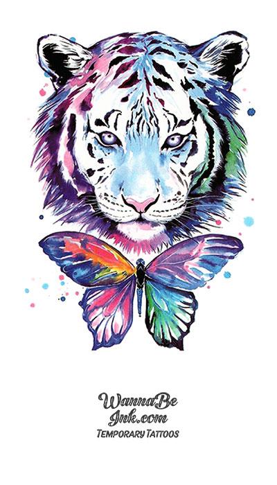 Colorful Tiger and Butterfly Best Temporary Tattoos