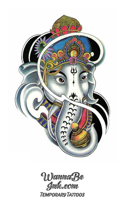 Colorfully Crowned Elephant With Brass Liahona Best Temporary Tattoos