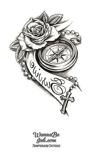 Compass Cross and Rose Best Temporary Tattoos