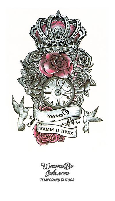 Crown Rose and Clock Best Temporary tattoos