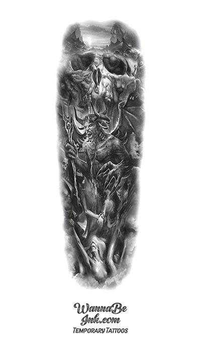 Dante's Inferno Demon Skull Desert Tortured Soul Temporary Sleeve Tattoos